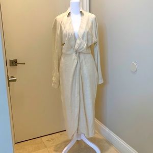 Anthropologie Cream Linen Midi Dress